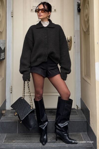 Madmext Black Buttoned Knitwear Sweater Cardigan MG1957