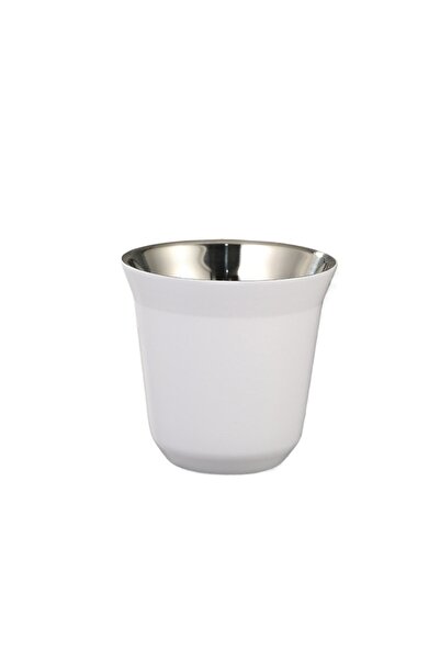 Choice 80ml White Summer New Simple Flat Bottom Cup Stainless Steel Double-la...