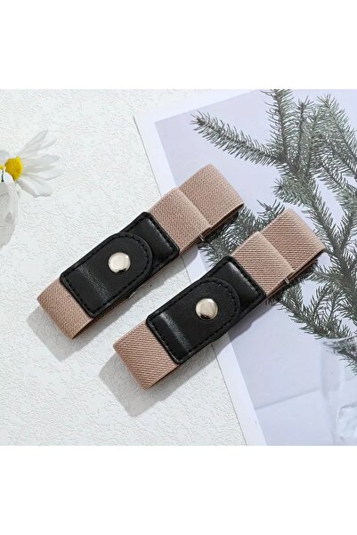 Choice khaki 2pcs/set No Buckle Elastic Belt For Women Men Unisex Stretch Bel...