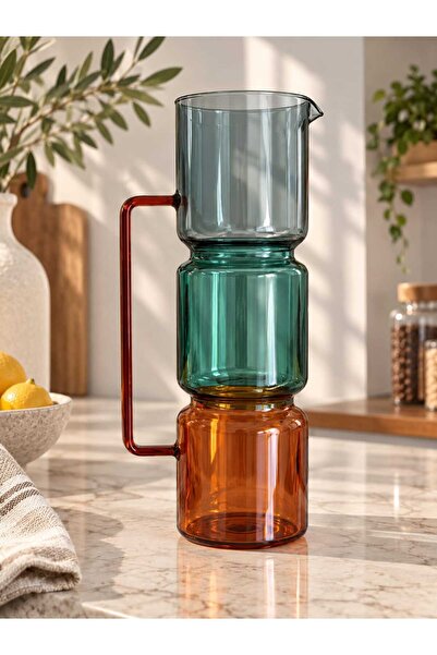 Qerhome Otantik Desenli Cam Layers Sürahi 1600 ml