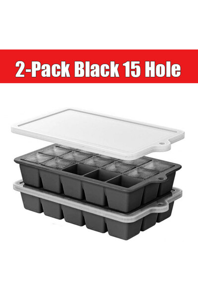 Choice1 2-Pack Black 15 Hole 2PCS Ice Cube Moulds with Lid 15 Grid Silicone F...