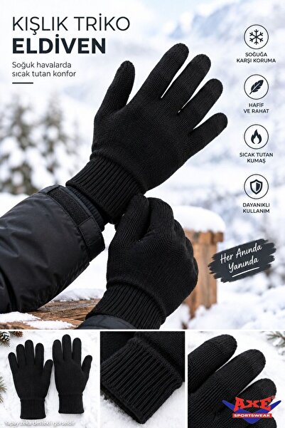AXE SPORTSWEAR Men's Black Winter Knitwear Gloves Warm Daily Use Gloves