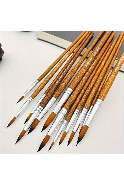 Choice3 12pcs Brown Round 12pcs Professional Artist Filbert Paint Brush Set -...