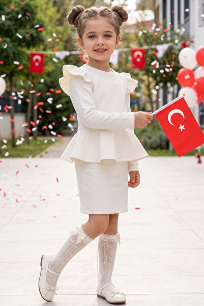 Parla Kids Girl's Diana Cream Colored Flounce Skirt Ruffle Detailed Long Slee...