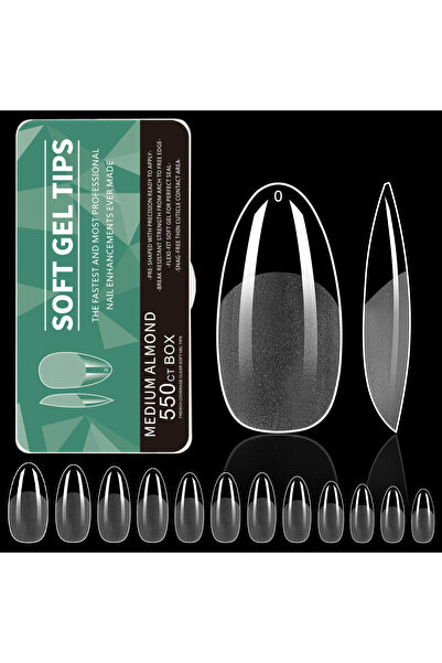 Choice MEDIUM ALMOND 550Pcs Transparent Acrylic Fake Nails Full Half Cover Na...