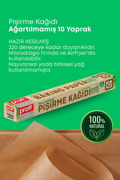 grimorlife 1 Adet 10 Yaprak Ağartılmamış Doğal Hazır Kesilmiş Yağlı Pişirme Fırın Kağıdı- Fırın&Airfryer Kağıdı Sunum Servis Kağıdı