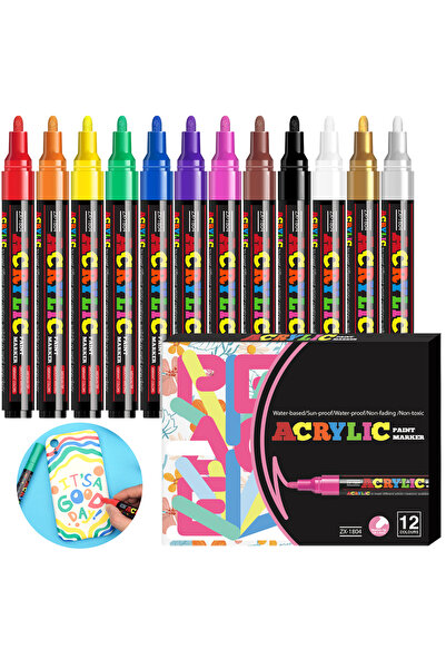 choice2 12 colors 12/18/24pcs Vibrant Acrylic Markers Set, Medium Point (2-3m...