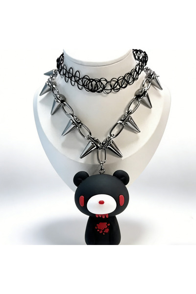 Choice7 Black 1 Gloomy Bear Spike Choker Necklace, Y2K Gothic Punk Rivet Chai...