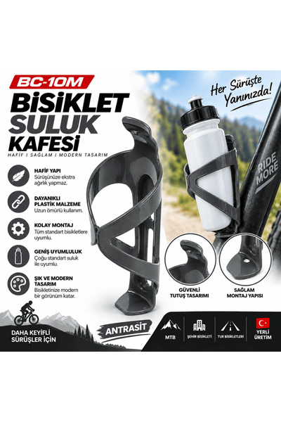 Yerli Bisiklet Suluk Kafesi - BC-10M, Plastik,Hafif Dayanıklı Beyaz/Siyah/Kır...