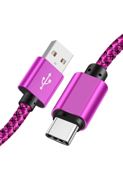 Choice كابل بيانات نايلون أحمر وردي بطول 1 متر، كابل شحن سريع من USB A إلى Ty...