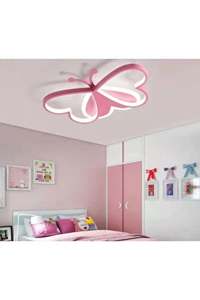 ABAJUR EVİM Pembe Kelebek Çocuk Odası Ledli Avize