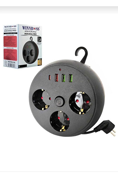 WINNBOSS Akım Korumalı Usb çıkışlı Typ-c çıkışlı kablolu grup priz 3 lü priz