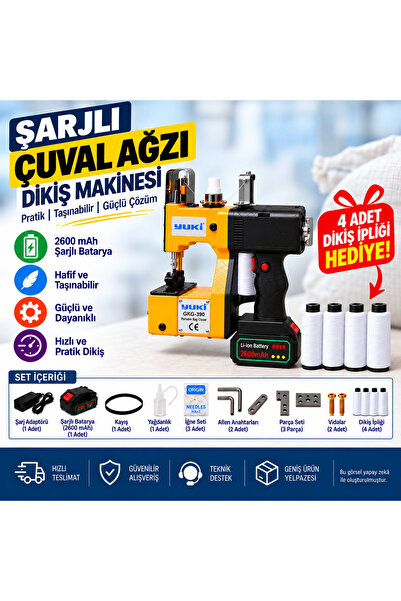 AMES Yuki Çuval Ağzı Dikiş Makinası Şarjlı (2600MA) +3 İplikli
