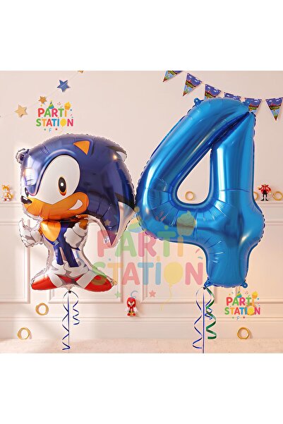 Parti Station Kirpi Sonic Balon 4 Yaş Doğum Günü Set Kirpi Sonic Boom Konsept...