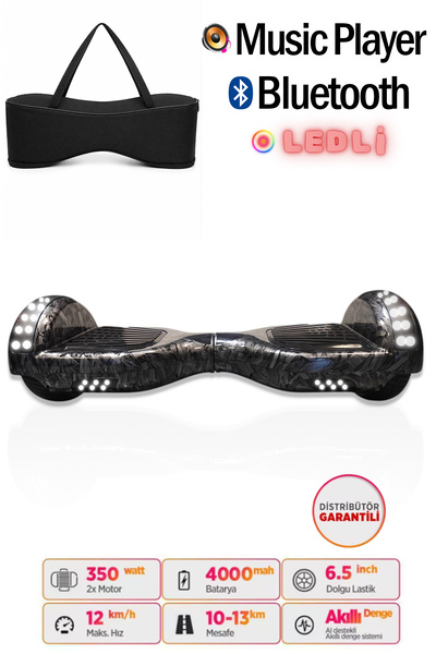 CityMate Elektrikli Kaykay Full Ledli Hoverboard Bluetooth Hoparlörlü 6.5 Inc...