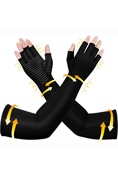 Choice L black Long Copper Compression Arthritis Gloves,Arm&Hand Compression ...