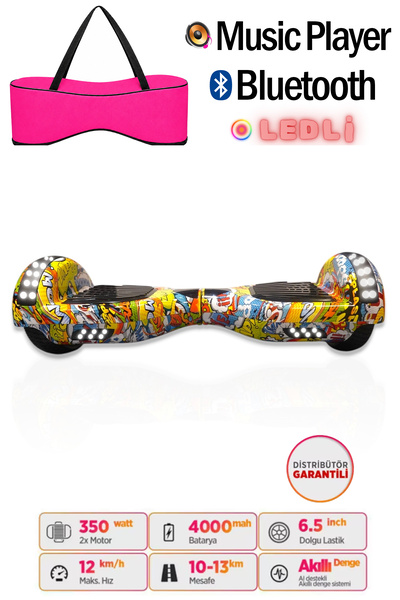 CityMate Elektrikli Kaykay Full Ledli Hoverboard Bluetooth Hoparlörlü 6.5 Inc...