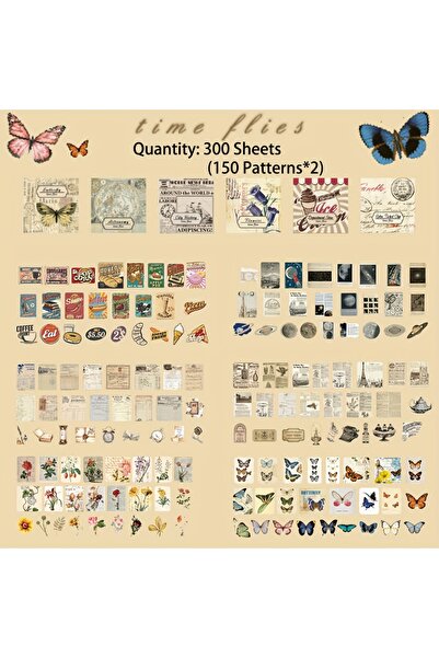 Choice Time Flies 300 Sheets Vintage Butterfly Flower Washi Scrapbooking Stic...