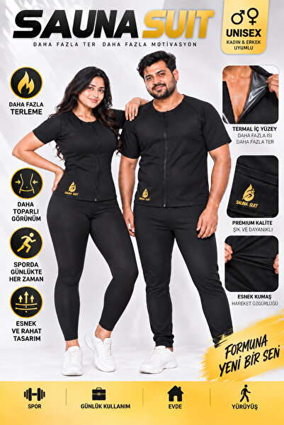 SAUNA SUIT بدلة ساونا حرارية للجنسين بأكمام قصيرة مع سحاب