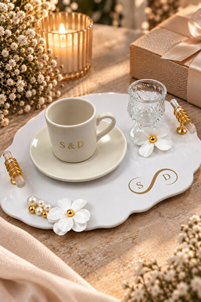 Masalsı Concept inci süslemeli Damat Kahvesi pleksi Damat Tepsisi Sunum Tepsi...