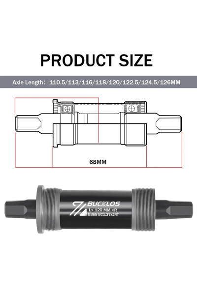 BUCKLOS 68x120mm Bicycle Bottom Bracket Road Mountain Bike Square Crank BB BB...