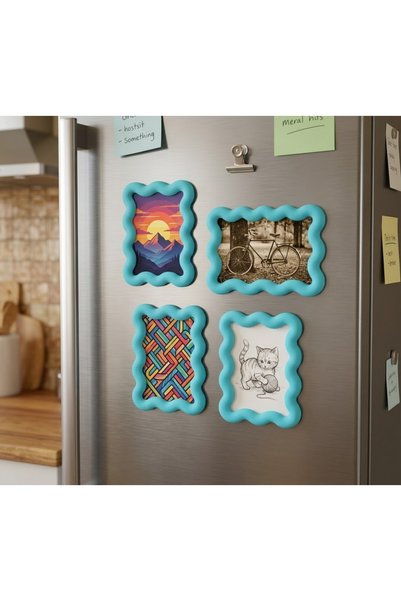 storegiz concept 4 Adet Turkuaz Çerçeve Magnet 10x7 cm 3D Baskı Buzdolabı Mag...