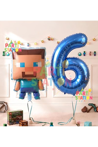 Parti Station Minecraft Balon 6 Yaş Doğum Günü Set Minecraft Konsept Balon ve...
