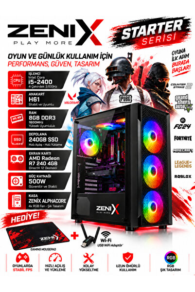 Zenix Gaming Zenix Stranger i5-2400 8GB Ram 240GB SSD R7-240 4GB Ekran Kartı ...