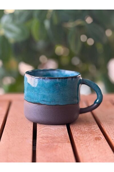 El Yapımı Stoneware Kupa 220 ml - Mat Siyah & Okyanus Mavisi