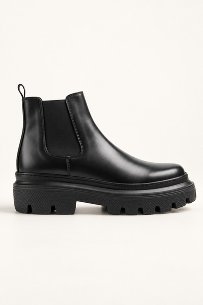 VARNAS Men's black genuine leather thick sole chelsea boots - granite