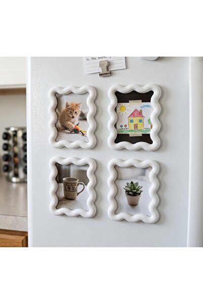 StoreGiz 4 Adet Beyaz Çerçeve Magnet 10x7 cm 3D Baskı Buzdolabı Magneti - Fot...