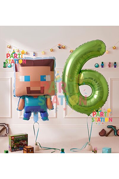Parti Station Minecraft Balon 6 Yaş Doğum Günü Set Minecraft Konsept Balon ve...