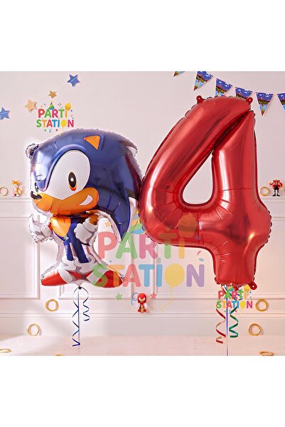 Parti Station Sonic the Fox Balloon 4th Birthday Set, Sonic the Fox Boom Them...