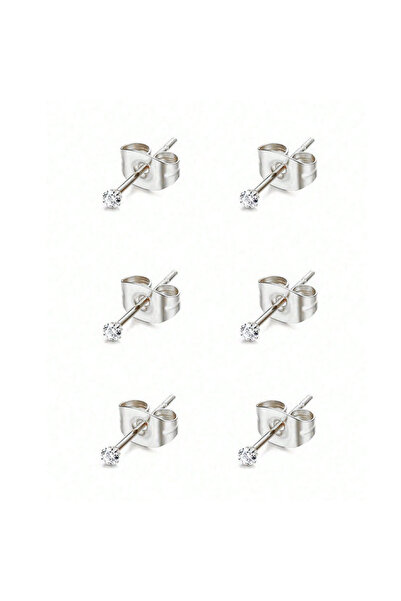 Choice 3Pairs Set3 3/6 Pairs Stainless Steel Round Clear Zirconia Stud Earrin...