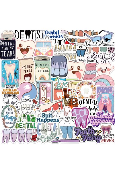 Choice 50PCS 50Pcs Cute Dental Tooth Shaped Stickers Cartoon Teeth Sticker De...