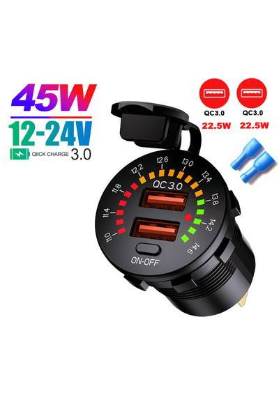 Choice Dual USB QC3.0 45W Dual USB Charger Socket with LED Voltmeter ON OFF S...