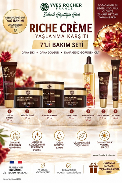 Yves Rocher Olgun Ciltlere Özel Derin Kırışıklık Karşıtı 7'li Besleyici Ve Ya...
