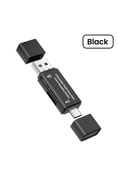 Choice1 قارئ بطاقات SD وTF أسود من نوع USB-C، USB 2.0 OTG، 2 في 1 متعدد الوظا...