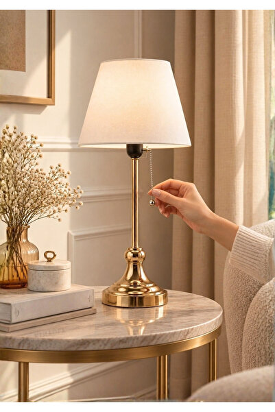HOMİNG Edel Gold Gövdeli Abajur Kumaş Başlık Ayd-3110