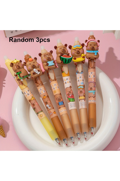 Choice1 Random 3pcs Capybara Erasable Gel Pens, Cute Cartoon Animal Pens For ...