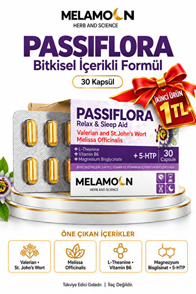 Melamoon Passiflora (pasiflora) 30 Kapsül Magnezyum Ve 5-htp İçeren Takviye E...