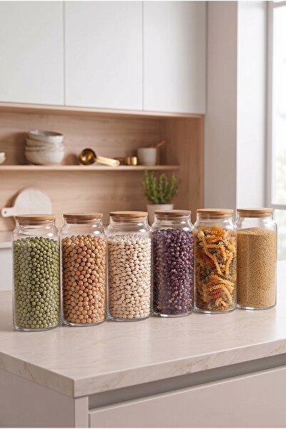 Glass&Grace 6’lı 1300 ML Cam Kavanoz Seti – Premium Tasarım, Şık Görünüm ve P...