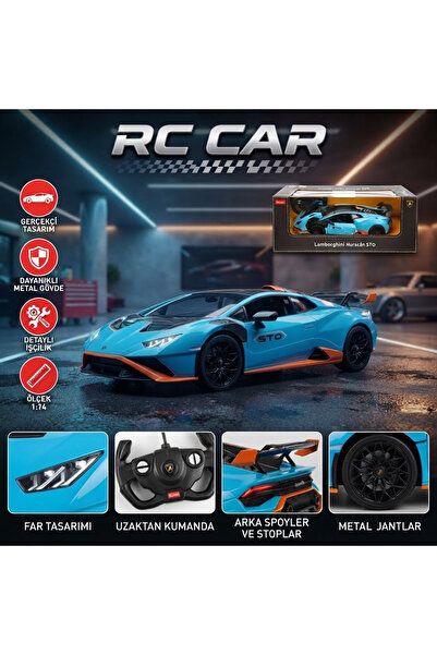 1:14 Lamborghini Huracan STO Işıklı Uzaktan Kumandalı Araba -Mavi-