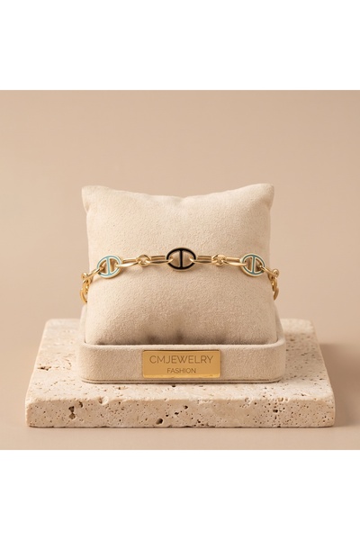 CM Jewelry Vıp Seri 316L Çelik Gold Renk Mine Detaylı Denizci Halkası Figürlü...