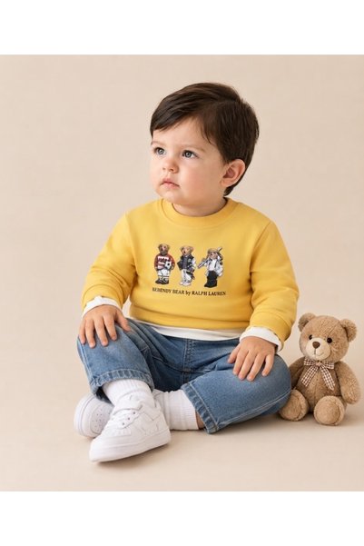 ASİLA Teddy Bear Printed Sweatshirt, Lycra Stretch Fabric Jeans, and Teddy Bear Printed Socks 3-Piece Set