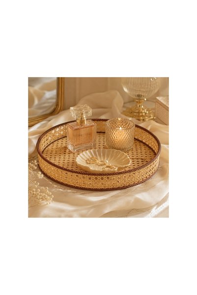 Lunera Accessories صينية زخرفية منقوشة بالحبال، منظم عصري وصينية عرض