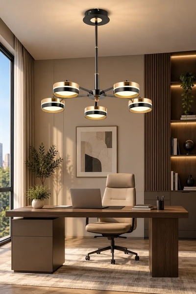 Elvora Home Modern (PREMİUM) 5li Gold 3 Renkli LEDli Sarkıt Avizesi Salon Mut...