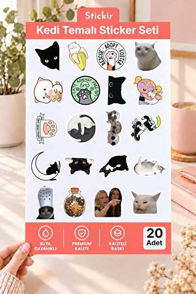 Kedi Desenli 20'li Premium Sticker Seti