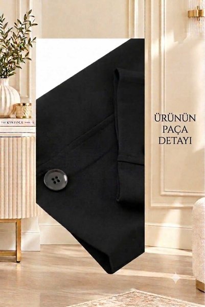Puane Kadın Pantolon Siyah Renkli Kumaş Pantolon Zaramodel Pileli Paçaları Şık Düğme Detaylı Havuç Tipi Pantolon