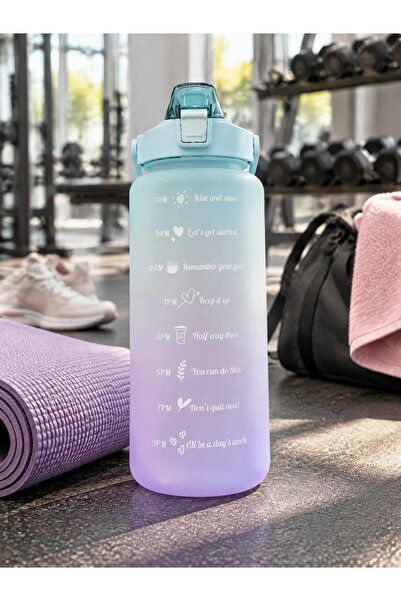Velluna Home Günlük Motivasyon Su Matarası 2 Litre - Zaman Çizelgeli Pipetli